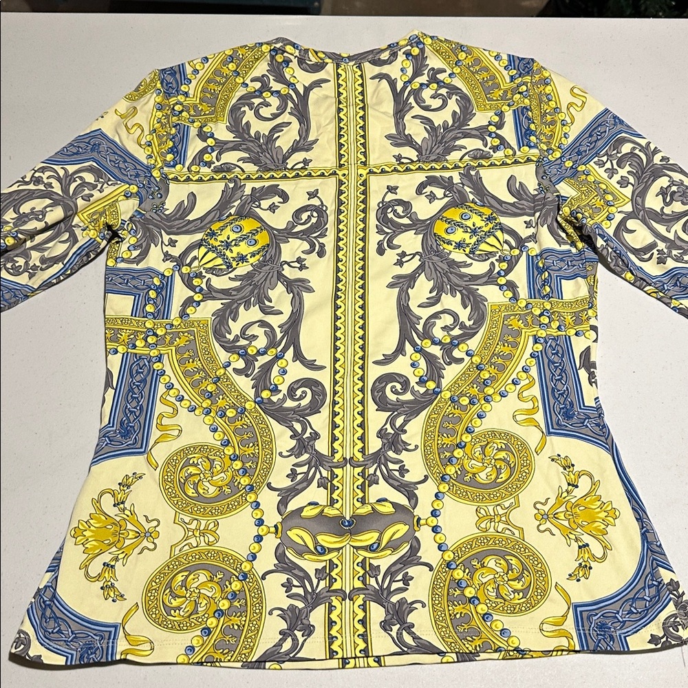 J. Mclaughlin Yellow And Blue Patterned Blouse - image 6
